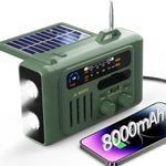 Emergency Weather Radio, 8000mAh Hand Crank Radio, Solar AM/FM/NOAA Weather Portable Radio with Flashlight, Bluetooth Speaker, SOS, Power Bank & 4 Ways Powered for Indoor Outdoor Emergencies (Green)