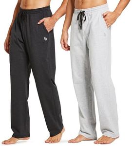 baleaf Men's Sweatpants Casual Lounge Cotton Pajama Yoga Pants Open Bottom Straight Leg Male Yoga Pants with Pockets 2-Pack Charcoal/Light Gray S