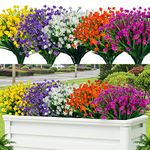 Lnoicy Artificial Flowers for Outdoor,10pcs Plastic Flowers Decoration, UV Resistant Faux Flowers Shrubs, Artificial Plants for Indoor Outside Garden Home Wedding Farmhouse(5 Color)