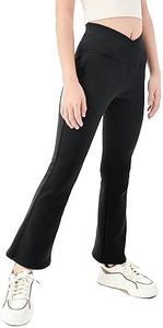 IRELIA Winter Girls Fleece Lined Leggings Cross Waisted Flare Yoga Pants Full Length Bell Bottoms, Black, 12