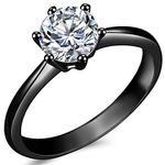 Jude Jewelers 1.0 Carat Classical Stainless Steel Solitaire Engagement Ring (Black, 7)