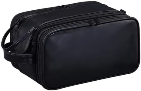 Vbvbip Large Business Travel Toiletry Bag for Men, TSA Approved Waterproof Dopp Kit, Leather Shower Bag with Separate Compartments for Toiletries - Black