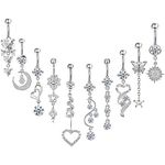 NEWITIN 10pcs 14G Belly Button Rings Dangle 316L Surgical Steel Navel Rings Cubic Zirconia Belly Button Piercing Belly Button Dangle Rings for Women Girls Metal Cubic Zirconia, Metal, Cubic Zirconia