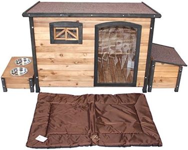 PETJOINT Large Wooden Dog House + Storage Box + Food Bowls + Waterproof Mattress | Wood Pet Puppy Kennel Timber Home Indoor Outdoor