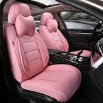 TIEHESYT Pink Car Seat Covers Front Pair, Breathable Leather Automotive Front Seat Covers & Headrest for Comfortable Driving, Universal Auto Interior Fit for Most Kinds of Vehicles…