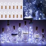 KWODE 12 Pack Wine Bottle Lights with Cork, 2M 20 LED Battery Operated Copper Wire Bottle Fairy Lights for DIY Party Weddings Christmas Decoration (Cool White)