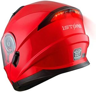 1Storm New Motorcycle Bike Modular Full Face Helmet Dual Visor Sun Shield with Rechargeable LED Tail Light: Glossy Red