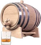 3 Liter Oak Aging Barrel (Distillery Series - Steel Hoops, Unvarnished) w/Wood Stand, Bung and Spigot - Charred Oak Bourbon Whiskey Barrels For The Home Brewer, Distiller, Wine Maker, Cocktail Aging