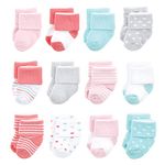 Luvable Friends Baby, Coral Dots, Unisex Newborn Terry Socks, 0-6 Months, (Pack of 12)