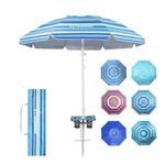 Grandekor Beach Umbrellas for Sand Heavy Duty Wind Portable Beach Umbrella with Table Travel Beach Umbrella with Carry Bag 7FT Sun Umbrella Beach, UV 50+