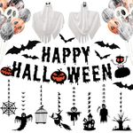 Halloween Decorations Set - Halloween Party Balloons Kit with Orange/Black Balloons,Hanging Ghosts,3D Bats,Halloween Banner and Halloween Hanging Decoration,Indoor Halloween Decor Pack for Home,Office