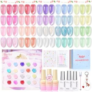 Beetles Jelly Gel Nail Polish Set - Spring Pudding 20 Colors Pastel Gel Polish Kit Jelly Pink Purple Red Blue Green Glitter Silver Cat Eye Base Glossy Matte Top Coat Home Salon Easter Gifts for Women