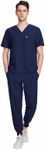 Uniforms World Louis Scrubs Set for Men — Classic V-Neck Stretch Top & Jogger Pants Yoga Waistband, 8 Pockets, Anti-Wrinkle