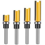 GOTH Perhk 4 Pcs 1/4 Inch Shank Flush Trim Pattern Bit Set, Straight Flush Trim Tools with Bearing Template Router Cutter Professional Wood Top Woodworking Milling Tools