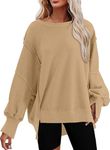 SHEWIN Oversized Sweatshirt for Women with Leggings Long Sleeve Shirts Chic Dressy Crewneck Sweatshirts Warm Tunic Tops, Khaki, Medium