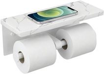 FORIOUS Toilet Paper Holder with Shelf, Marble Wall Mount Tissue Roll Holder for Bathroom, Washroom, 304 Stainless Steel Double Commercial Toilet Tissue Dispensers with Phone Shelf, White