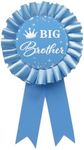 WOWOPA Big Brother Pin, Happy Birthday Boy Child's Blue Ribbon Award Tinplate Badge Pin, Baby Shower Button Party Decorations Sign - 1pcs