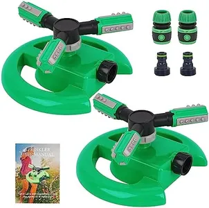 Hinastar Automatic Garden Water Sprinkler, Upgrade 360 Degree Rotation Irrigation System, Large Area Coverage - 2 Pack (Light Green)