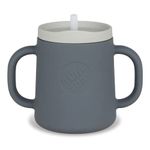 TUM TUM 3 Way Silicone Baby Training Cup - Designed with Feeding & Speech Therapist - Three in one Free Flow Straw Cup, Transition Cup and Open Cup - for 6 Months Plus, 180ml, Grey