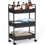 DecoBros 3-Tier Metal Utility Rolling Cart, Black