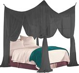 Just Relax Four Corner Post Decorative Elegant Bed Net Canopy Set, Fits Full, Queen and King Bed Sizes, Can Be Used with Or Without Four-Post Bed (Black)