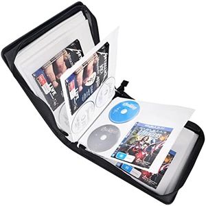 LIOVODE étui DVD Capacité de 128 DVD et 64 livrets, CD de Stockage avec Insert de brochure Organiser Les Supports média Porte - Monnaie CD Noir pour la Maison et la Voiture