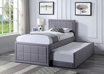 Home Treats Upholstered Bed Single | Trundle Bed Frame Single 3FT | Grey Fabric Bed Frame Pull Out Bed (Trundle Bed Single, No Mattress)