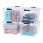 IRIS USA 37.9L (40 US QT) Stackable Plastic Storage Bins with Lids and Latching Buckles, 4 Pack - Clear, Containers with Lids and Latches, Durable Nestable Closet Garage Totes Tub Boxes for Organizing