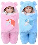 BRANDONN Baby Blankets New Born Combo Pack of Super Soft Baby Wrapper Baby Sleeping Bag for Baby Boys/Girls (76cm x 42cm, 1-6 Months, Sherpa Microfiber, Lightweight, Unicorn Pink & Blue)