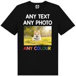 Personalised Kids Photo Tshirt - Create Your Own Custom T Shirt Logo Design Top Tee for Girls and Boys in Black Age 12-13