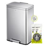 EKO Madison Brushed Stainless Large 50 Liter/13.2 Gallon Step Trash Can with Inner Liner - Fingerprint Resistant Finish