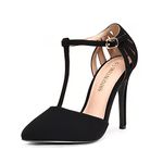 DREAM PAIRS Women's Stiletto High Heels T-Strap Pointed Toe Dress Court Shoes Oppointed_Mary,Size 5.5,Black/Nubuck,Oppointed_Mary