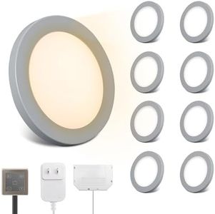 V4light LED Puck Lights 8 Pack, 6mm Ultra-Thin Plug in Under Cabinet Lighting with Touch Dimmer, Adjustable Color Temp(2700K-6500K), Easy Installation for Kitchen, Pantry, Closet, Bedroom