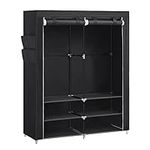 SONGMICS Clothes Wardrobe, Portable Closet, 45 x 127 x 176 cm, 2 Hanging Rails, Shelves, and 4 Side Pockets, Large Capacity for Bedroom, Living Room, Black RYG008B02