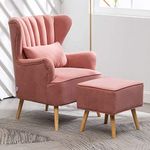 Furniture City Wing Chair for Living Room Bedroom High Back Arm Rest Chair Cushioned Lounge Chair Single Seater Sofa |Luxury Rest Chair Arm Chair (Colour Pink)(Teak Wood)