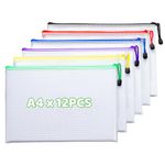 12Pcs Plastic Wallets A4 Zip Lock Folders, Waterproof Document Wallet Bag, Clear Zipper Pouch for Office Homework Travel Storage