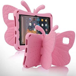 Simicoo Amazon Fire 7 Tablet 12th Gen 2022 Case Cute Butterfly Case with Stand for Kids Light Weight EVA Rugged Shockproof Heavy Duty Kids Friendly Full Cover for Fire 7 2022 (Pink)