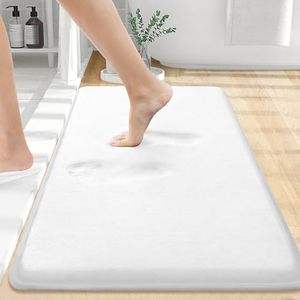 Smiry Memory Foam Bath Mat 34x21, Extra Soft and Absorbent Bathroom Mats, Non Slip Washable Carpet for Floor, Shower and Tub, White