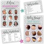 4 Baby Shower Games - Baby Bump or Beer Belly Game/Labour or Rollercoaster/Baby Prediction Cards/Baby Wishes 20 PLAYER Bumper Pack for Baby Shower Boy Girl or Unisex(PINK/BLUE/GREY)