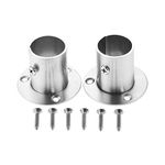 Hicello 2PCS Stainless Steel 25mm/1 inch Wardrobe Rail Deep Socket | Heavy Duty Curtain Closet Rod Pole End Support Bracket Flange