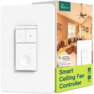 TREATLIFE Smart Ceiling Fan Control, 4 Speed Fan Switch for Ceiling Fan, Neutral Wire Required, Smart Home Devices That Works with Alexa and Google Home, Remote Control, Schedule, No Hub Required