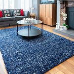 Thick Soft Fluffy Navy Blue Shaggy Shag Area Rug Warm Luxury Plush Living Room Bedroom Lounge Hallway Rugs 120cm x 170cm