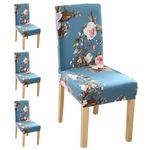 Styleys Dining Chair Covers Washable Elastic Chair Seat Case Protector, Slipcovers for Home, Kitchen, Party, Restaurant Set of 4 (SLMC-160 Sky Blue Flower)