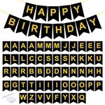 Party Propz Customized Birthday Banner - 1pc Happy Birthday Banner (cardstock), 56 Pcs Name Letters for Birthday Decoration and 3 Pcs Ribbons | DIY Happy Birthday Banner with Name | Customized Letter