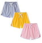 Girls 3-Pack Athletic Shorts Toddlers Workout Active Running Shorts Dolphin Gym Short Pants with Bow 3-10 Years,Pink-Yellow-Grey 6-7Y 6-7 Years