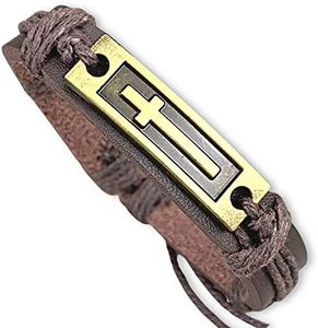 Soul Statement Leather Cross Bracelet for Men or Teenager, Cool Christian Gift Ideas for Teens for Confirmation & Baptism (Brown and Gold)