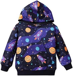 NUBEEHOHO Toddler Boy Hoodie Cartoon Graphic Fall Clothes Kids Cute Sweatshirts With Kangaroo Pocket 2-8T, Rocket-purple, 8 Years