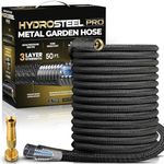 HYDROSTEEL PRO Metal Garden Hose 50 Ft, Rust Proof 304 Stainless Steel Water Hose with Brass Fittings, Flexible & Heavy Duty Hose, Lightweight, Kink Free, Tuyau Arrosage - 2024 Model