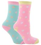 Girls 2 Pair Pack Thick Thermal Design Colourful Dotted Casual Pink Green Socks (4-6, Green/Pink)