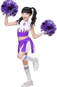 LOLANTA Big Girls,Big Kid, Halloween Cheerleader Costume Pleated Skirt Set Cheerleader Outfit with Pom Pom(Purple, 12-14)